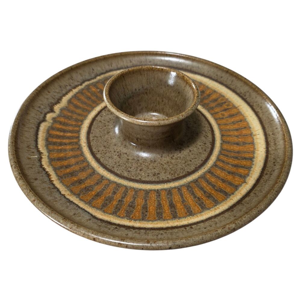 Vintage Signed Studio Pottery Chip Dip Platter 13" Muncie Indiana Mid Century